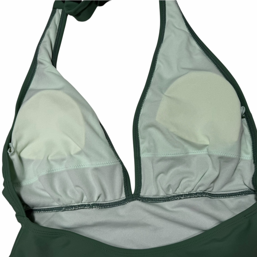NWT Cupshe Green Halter One Piece Swimsuit Plunge Neck Wrap Tie Padded Size M - Picture 7 of 11